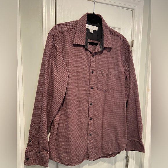 Old Navy Mens Size L Burgundy Gray Houndstooth Collared Button Down Shirt - Picture 5 of 12